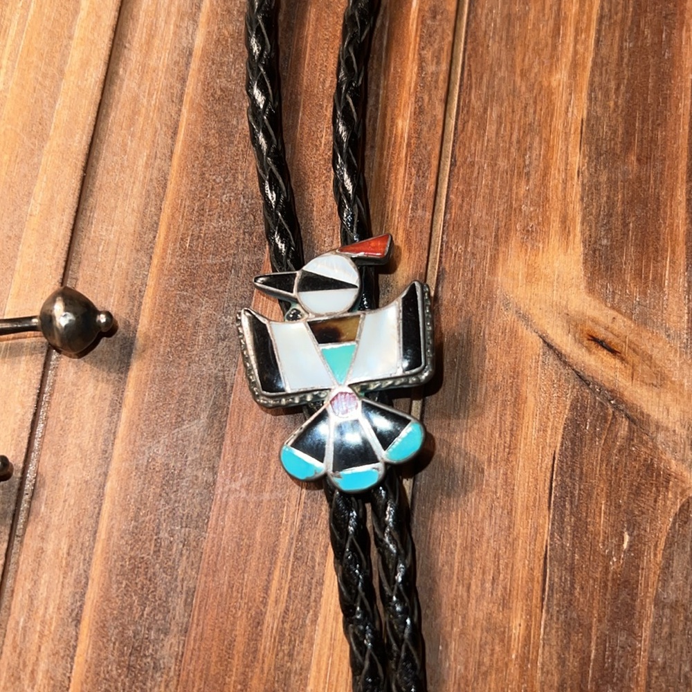 Vintage Zuni Inlay Thunderbird Bolo Tie
